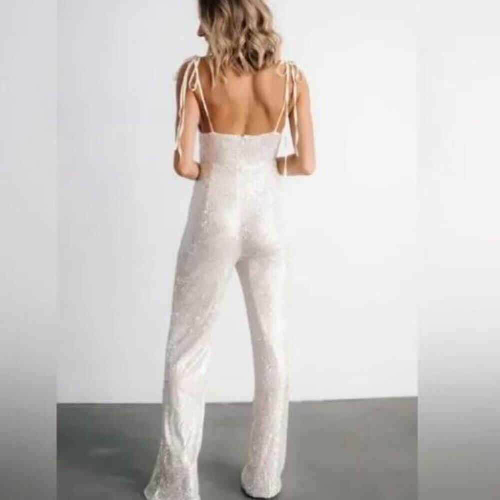 Baltic Born NWT Willett Sequin Jumpsuit Silver XL Wide Leg Drapey Party Cocktail - Picture 3 of 15